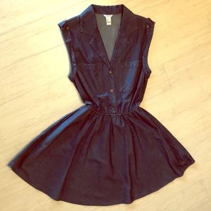 Dark soft denim flared skirt dress Small